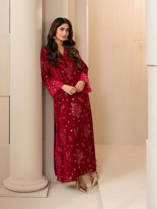 2 Piece Velvet Suit-Embroidered (Pret)