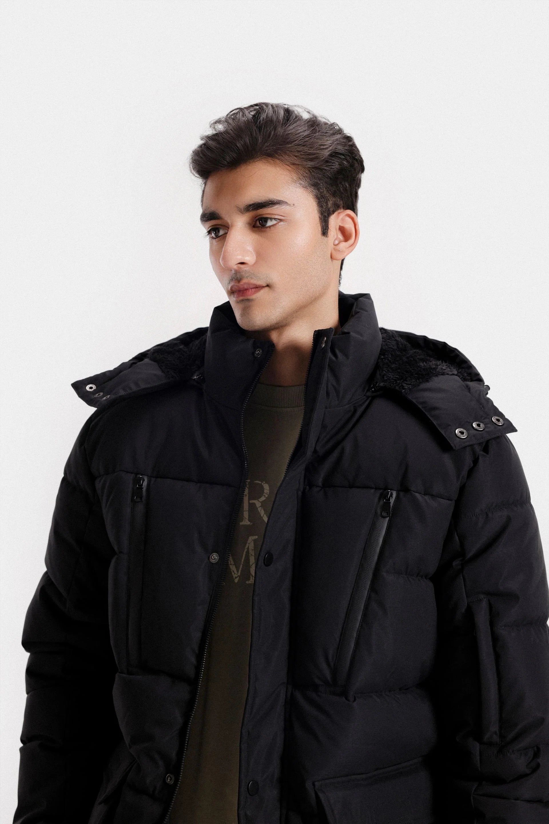 qulited puffer jacket with hoodie