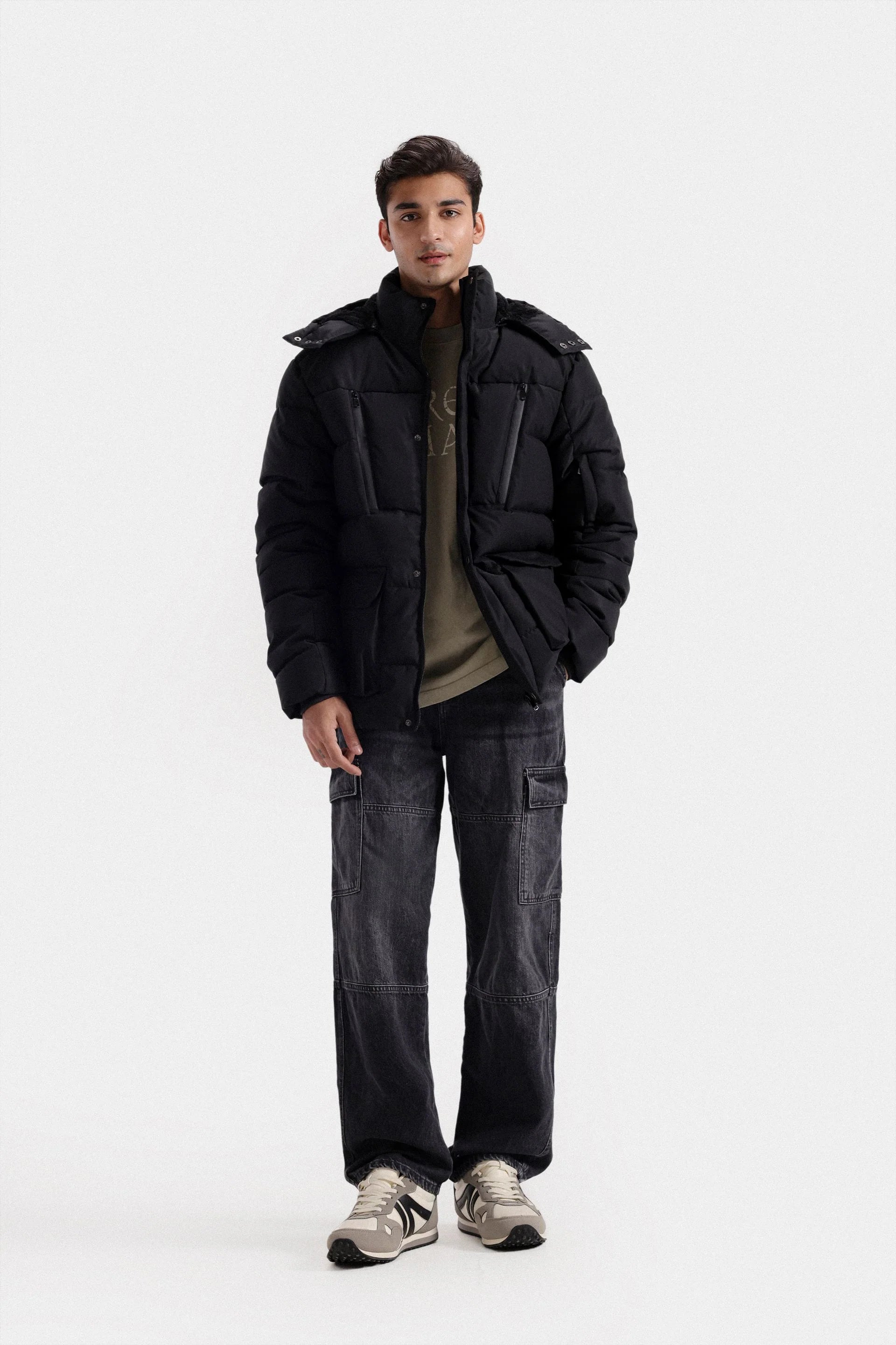 qulited puffer jacket with hoodie